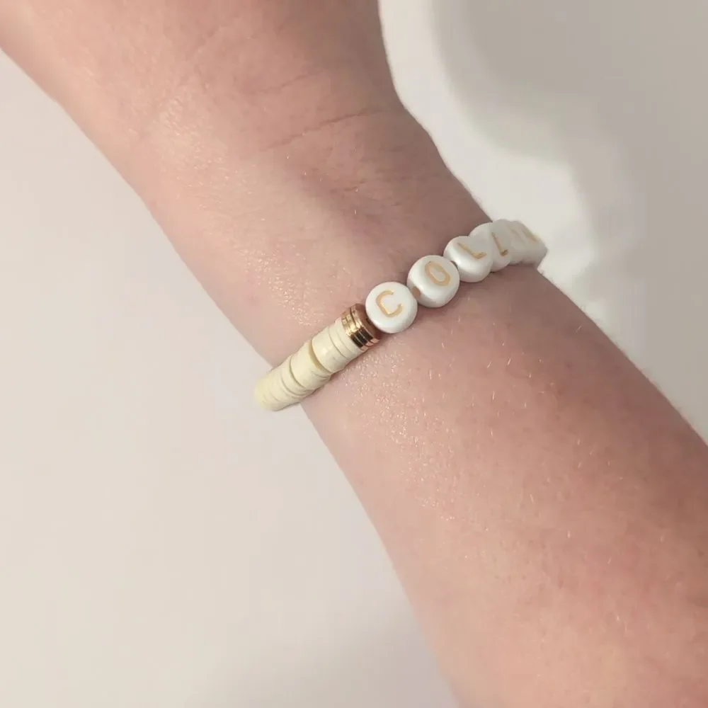 557 Cream and Gold Heishi Beaded Bracelet with COLLINS Beads‎